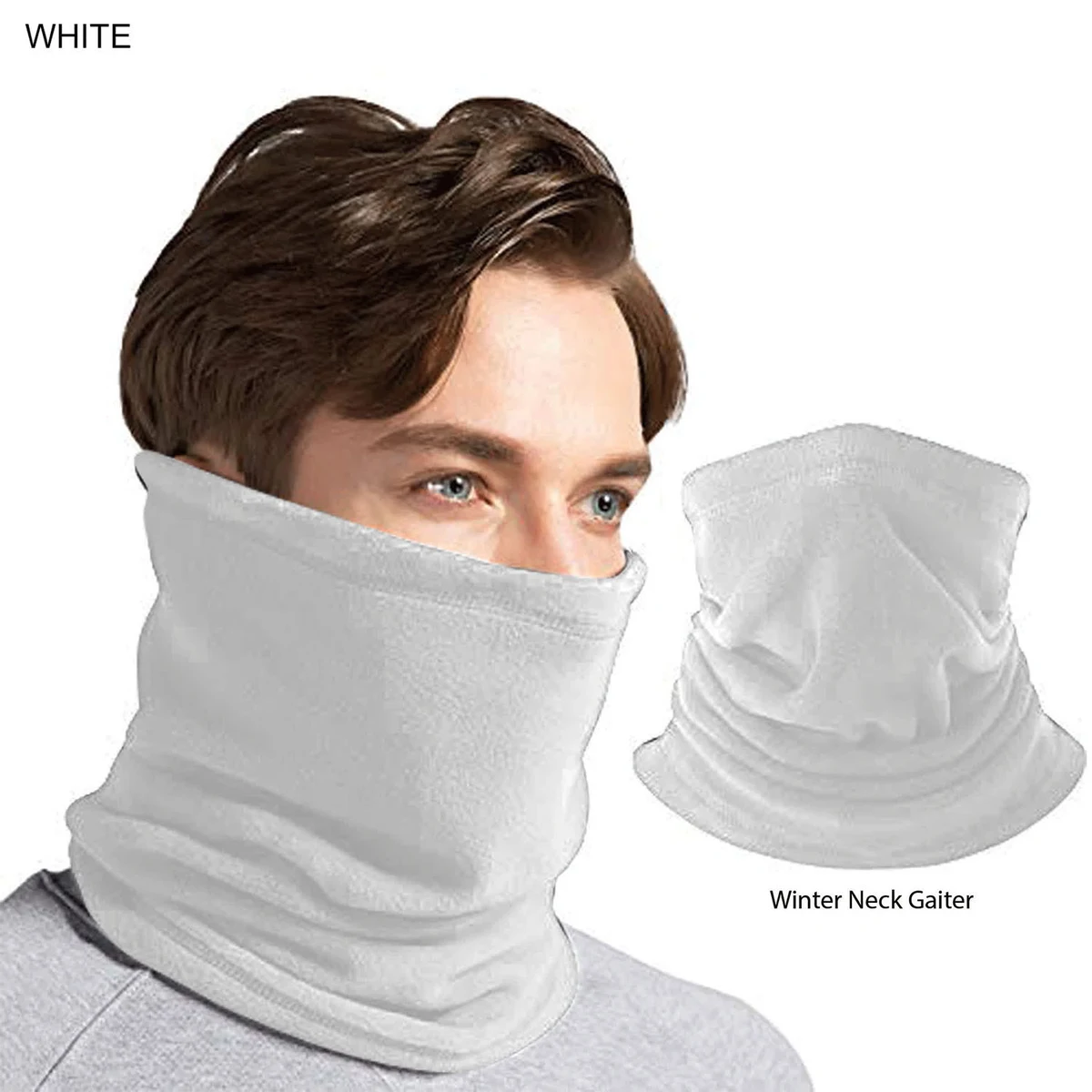 Multifunction Tubular 2-ply White WINTER Neck Gaiter (Polyester Microfleece), Blank Only 1