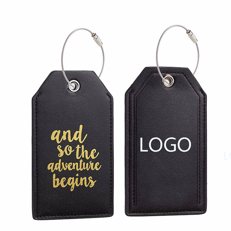 PU Leather Luggage Tags w/Full Back Privacy Cover Steel Loops