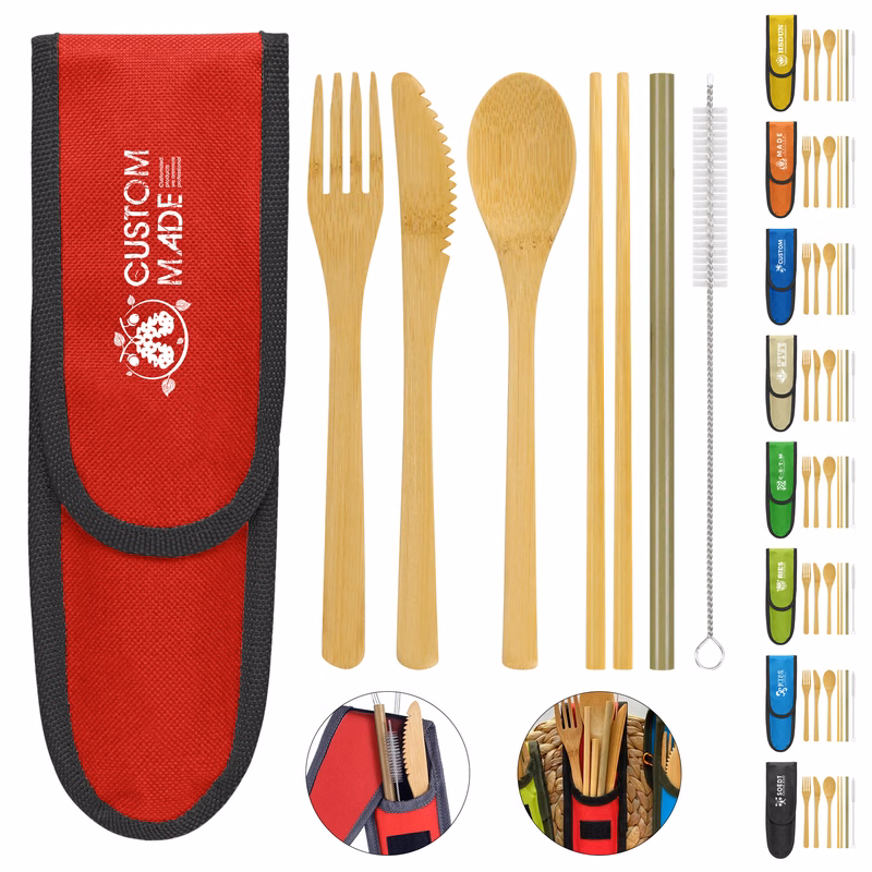 6-In-1 Bamboo Cutlery Set With Packing Pouch