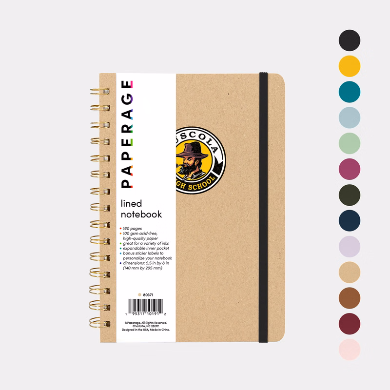 PAPERAGE® Spiral Hardcover Lined Journal Notebook with 160 Pages