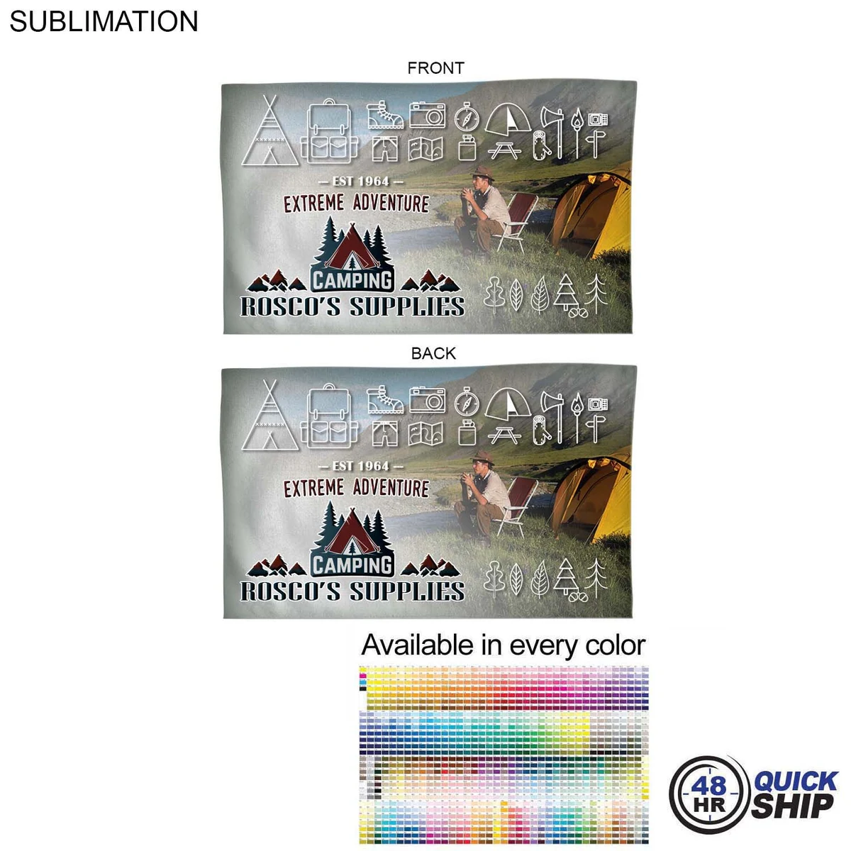 48Hr Quick Ship - Microfiber Dri-lite Terry Branding Towel, 15x25, Sublimated Edge to Edge 2 sides 1