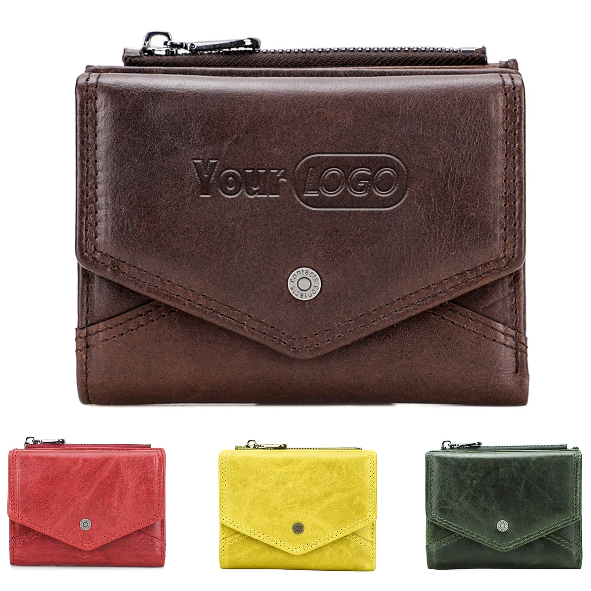 Leather RFID Anti-thief Polychromatic Zippered Wallet 1