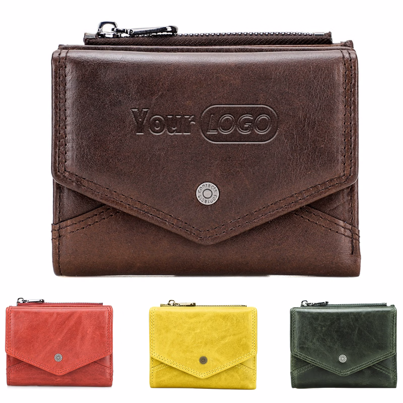 Leather RFID Anti-thief Polychromatic Zippered Wallet