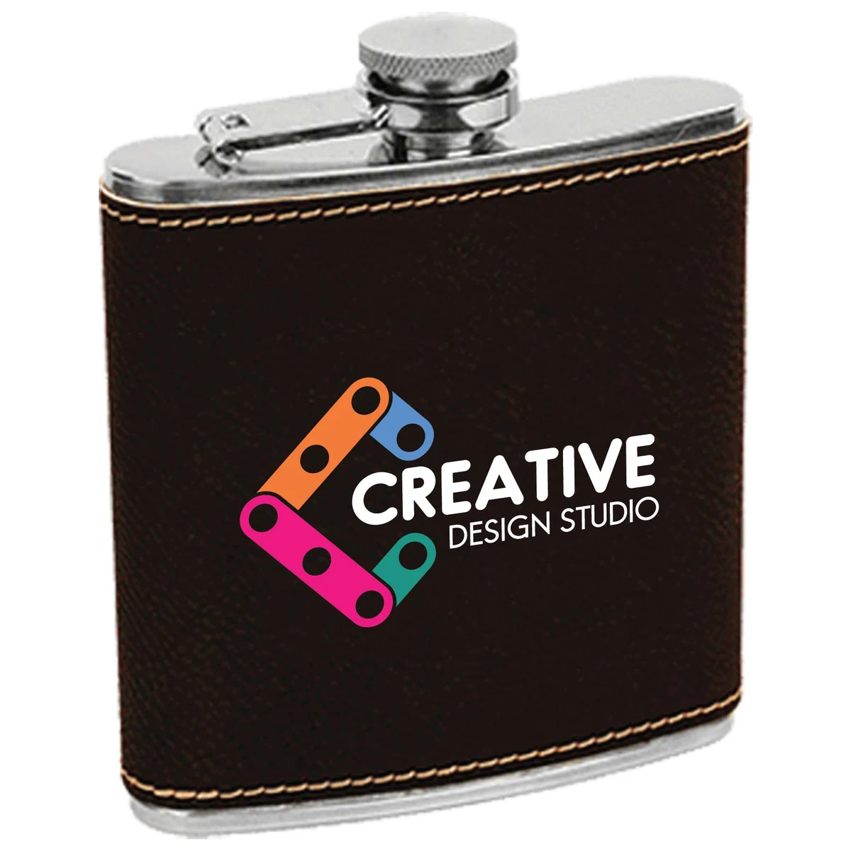 Black/Gold Leatherette Stainless Steel Flask, custom water bottle with logo imprint 1