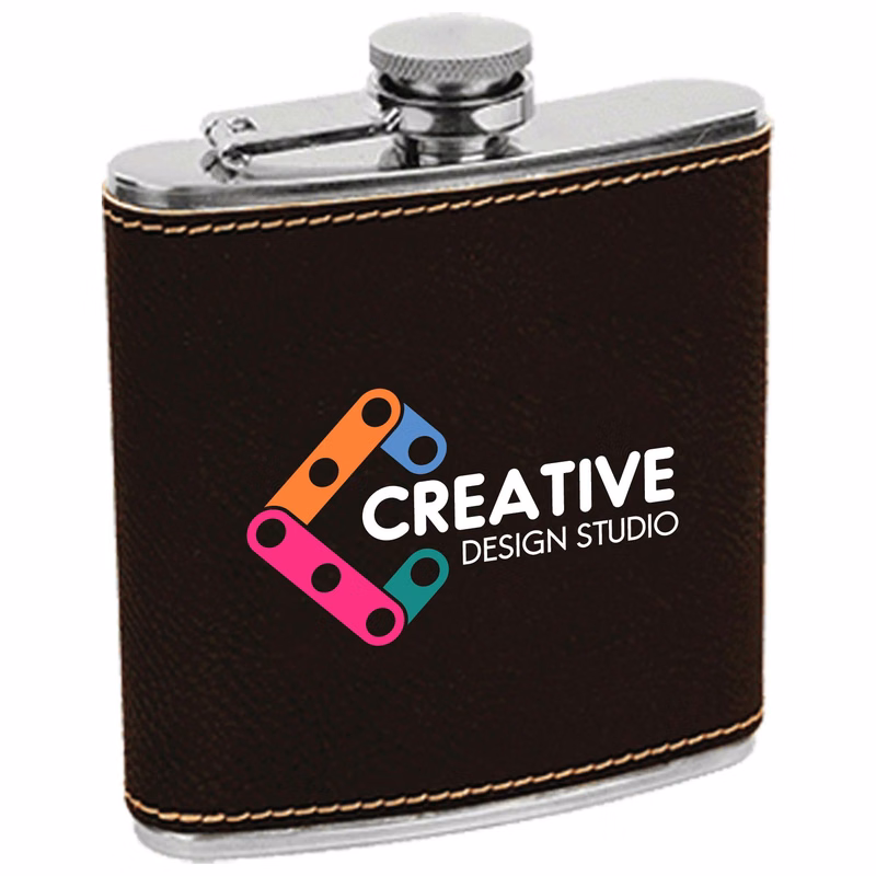Black/Gold Leatherette Stainless Steel Flask