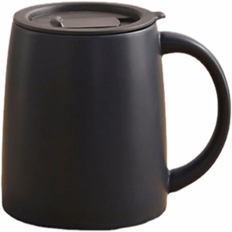 13.5 oz Round Simple Ceramic Mug with Lid and Straw