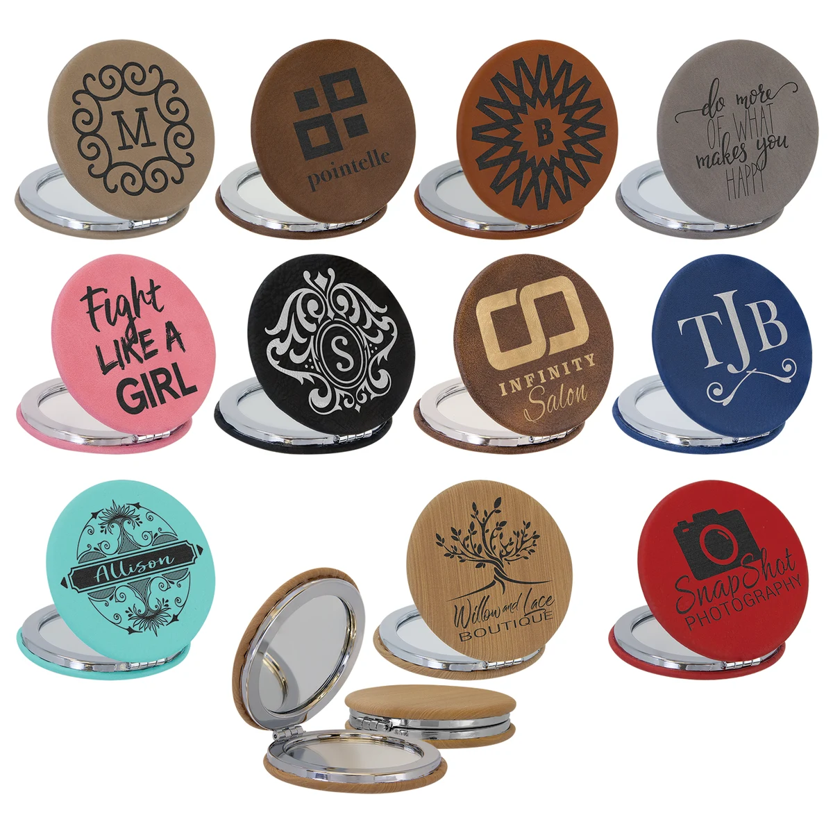 Leatherette Compact Mirror Laser Engraved 1