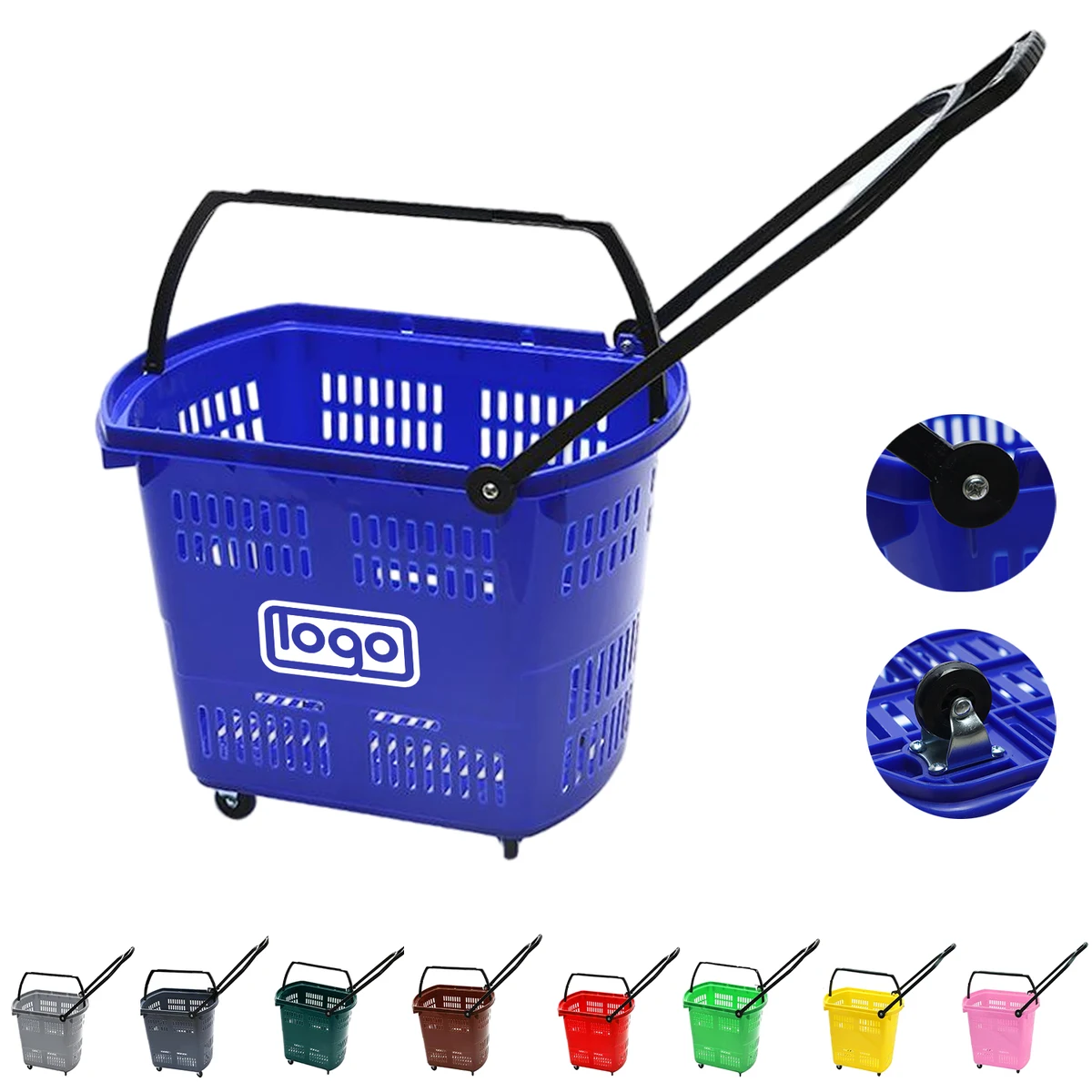 Plastic Wheeled Shopping Baskets w/ Handles 1
