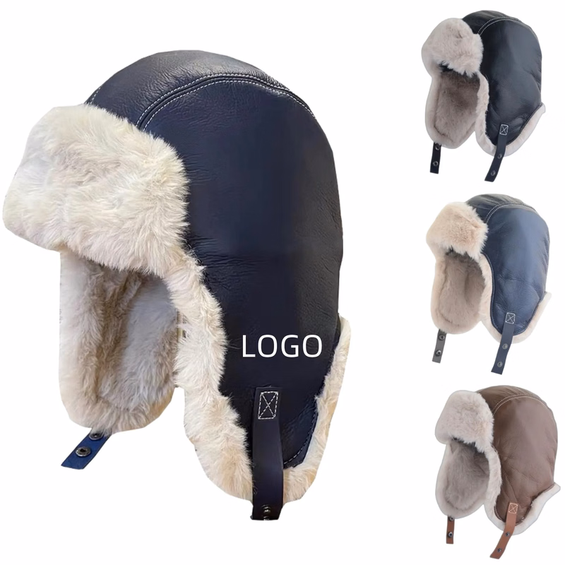 PU Leather Winter Trapper Hat Windproof Ear Flap Cap