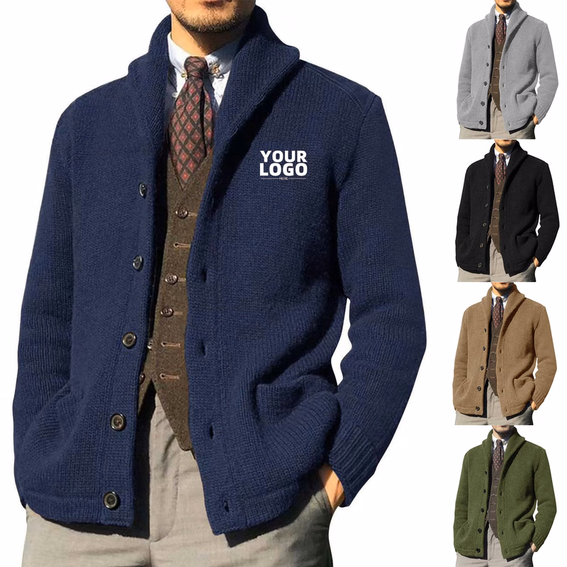 Mens Long Sleeve Shawl Collar Cardigan