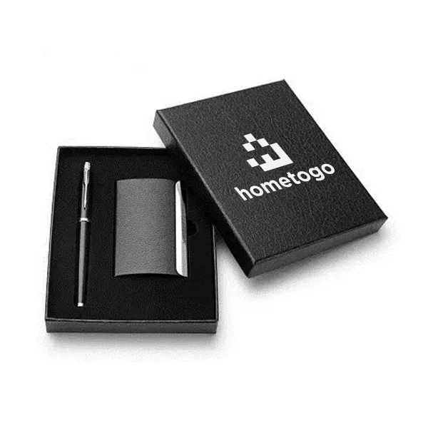 Metal Faux Leather Business Card Holder And Executive Pen Gift Set 1