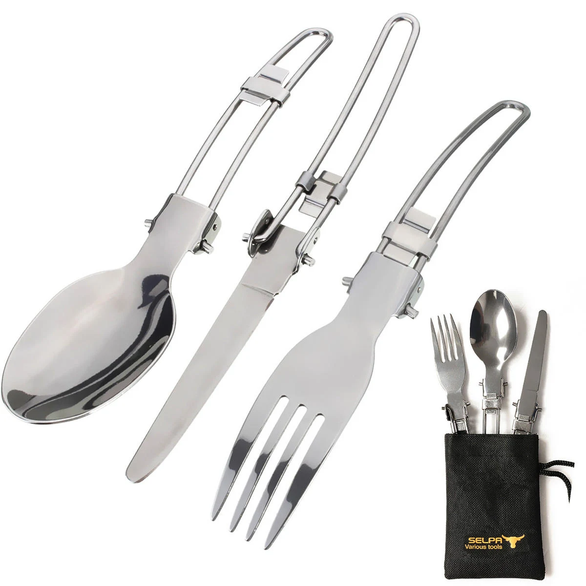 3Pcs Folding Spoon Fork Knife Camping Cutlery Set 1