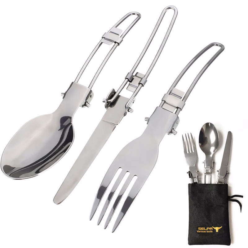 3Pcs Folding Spoon Fork Knife Camping Cutlery Set