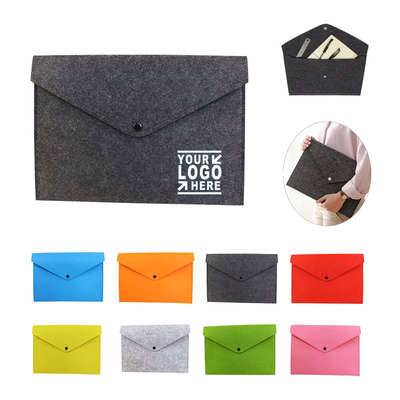 Felt File Folder Document Snap Button Bag