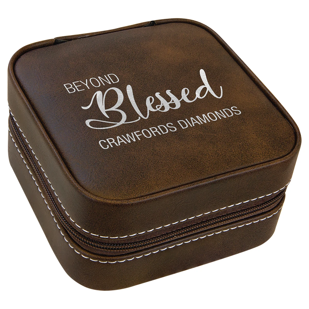 4" X 4" Rustic/Silver Leatherette Travel Jewelry Box 1