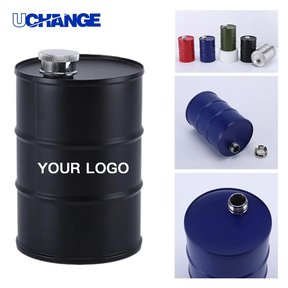 Portable Oil Drum Flask Bottle 24oz for Camping or Picnics, custom water bottle with logo imprint 1