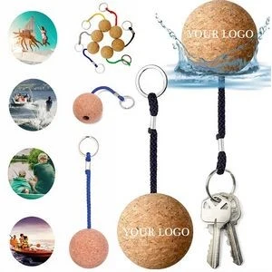 Custom Soft Wooden Cork Ball Keychain Floating Key-Ring Cork 1