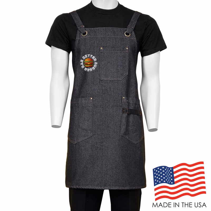 26 in. x 31 in. Denim Cross Back Apron with Pockets (Embroidered Logo)