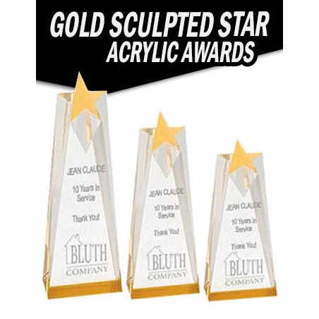 Acrylic: Star 3.5"x6" gold Sculpted Star