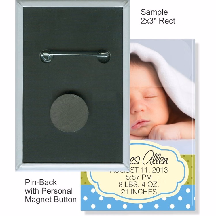 Pin-back with Personal Magnet 2 X 3 Inch Rectangular Button
