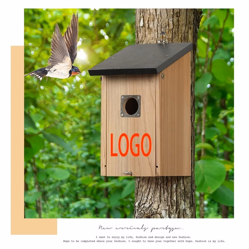 Wooden Birdhouse with Bird Feeder