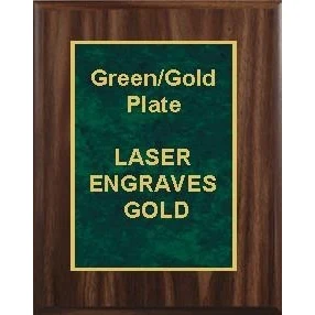 8" x 10" Classic Walnut Finish Plaque with a Green Marble Designer Plate 1