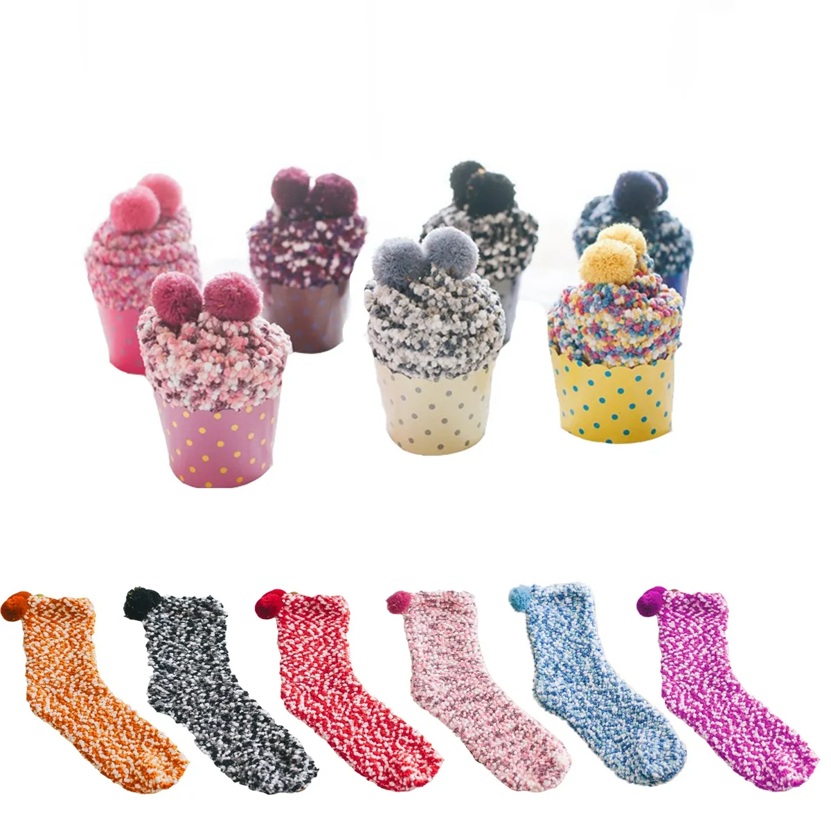Cupcakes Bed Fuzzy Socks For Women 1