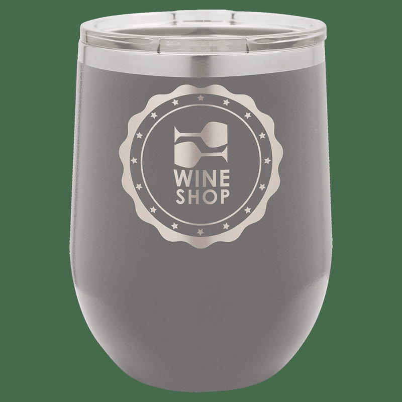12 oz. Dark Gray Laser Engraved Polar Camel Stemless Wine Tumbler w/Clear Lid