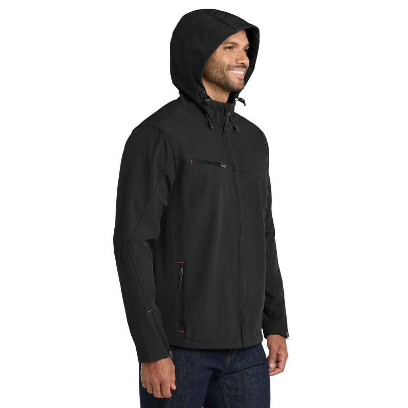 Port Authority Textured Hooded Soft Shell Jacket. 1