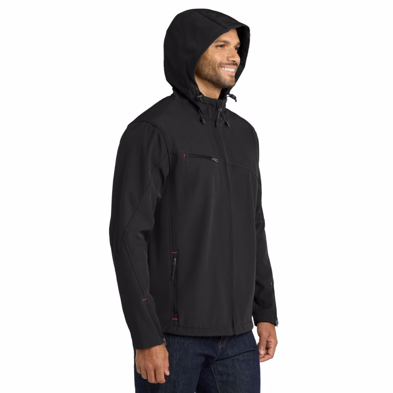Port Authority Textured Hooded Soft Shell Jacket.