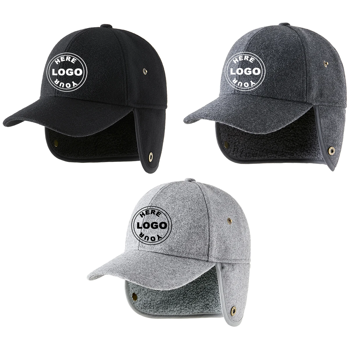 Winter Ear Flap Wool Baseball Cap 1