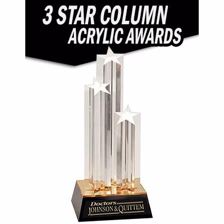Acrylic 11" 3-Star column with Gold/Black base