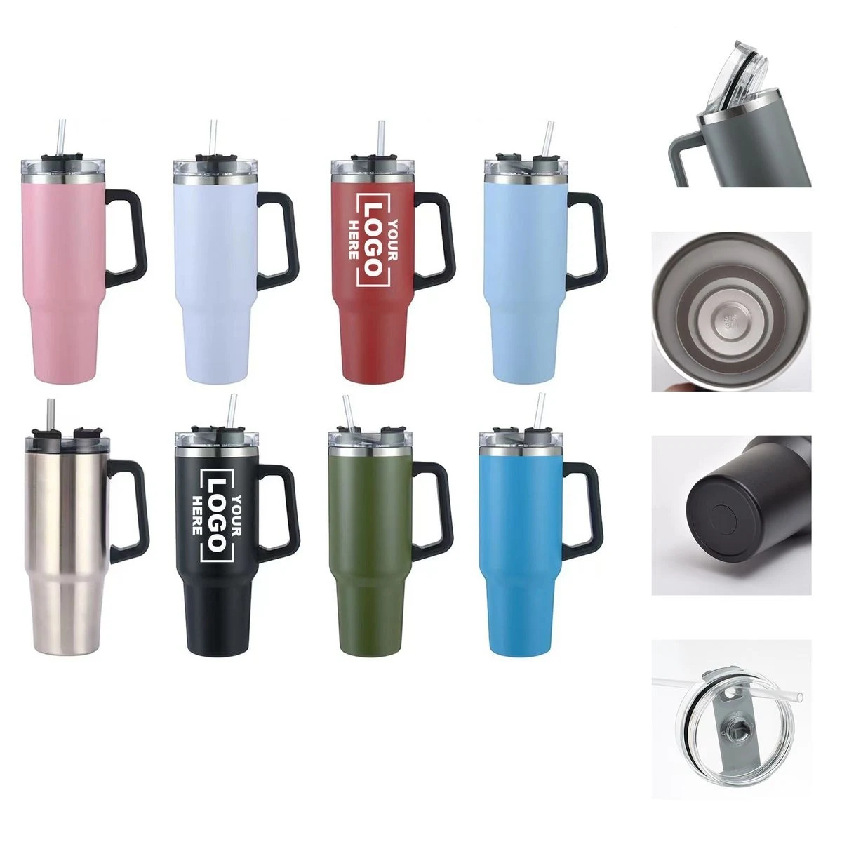 30 oz Double Wall Stainless Steel Insulated Travel Mug W/ Straw & Handle 1