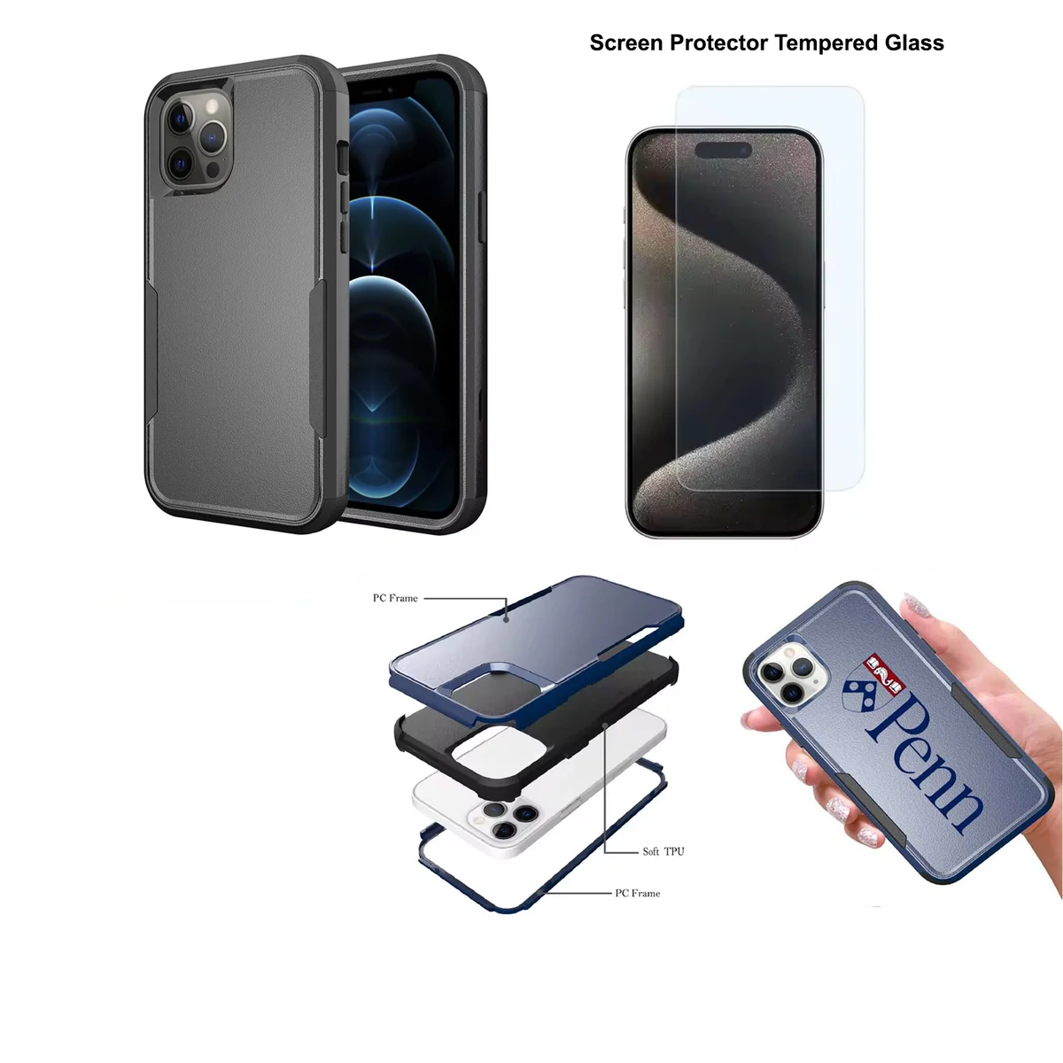 iBank ® iPhone16E Shockproof Case + Tempered Glass Screen Protector 1