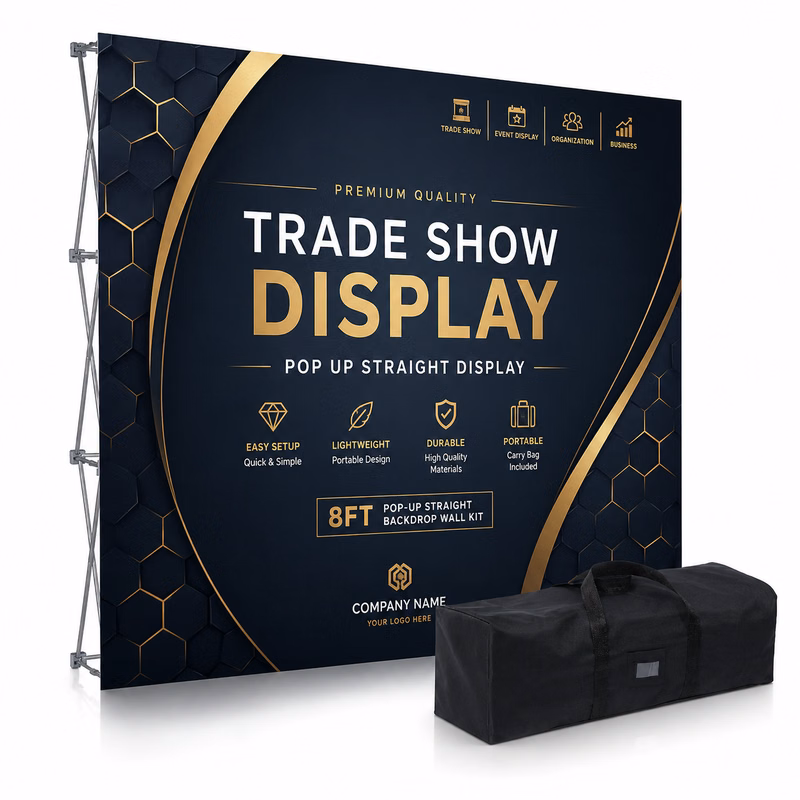 8ft Pop Up Straight Backdrop Wall Kit Trade Show Display