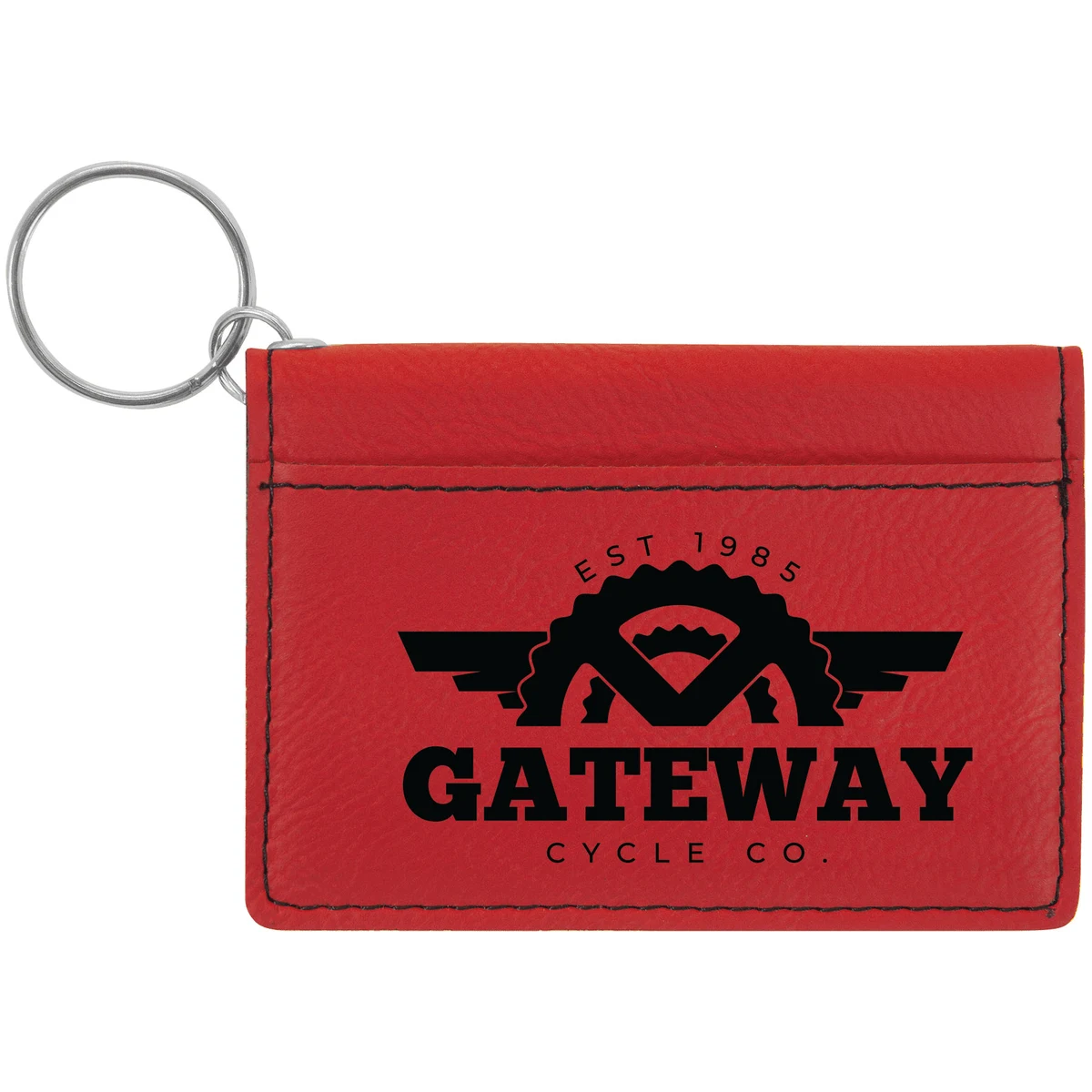 Red Leatherette Keychain ID Holder 1