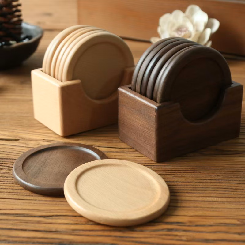 Wood Heat-Resistant Round Coaster Coffee Mat Set