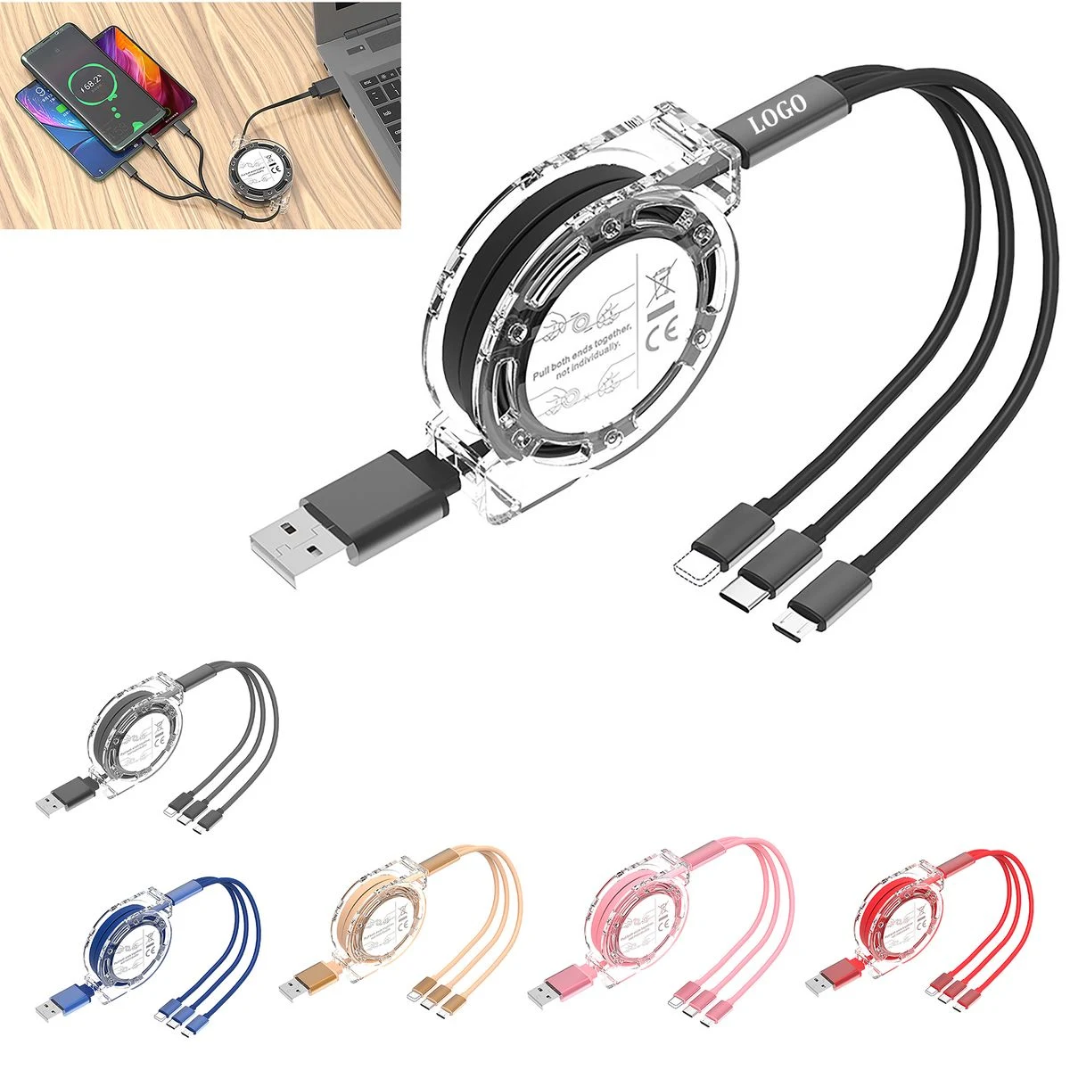 3 in 1 Retractable Multi Purpose Fast Charging Cable 1