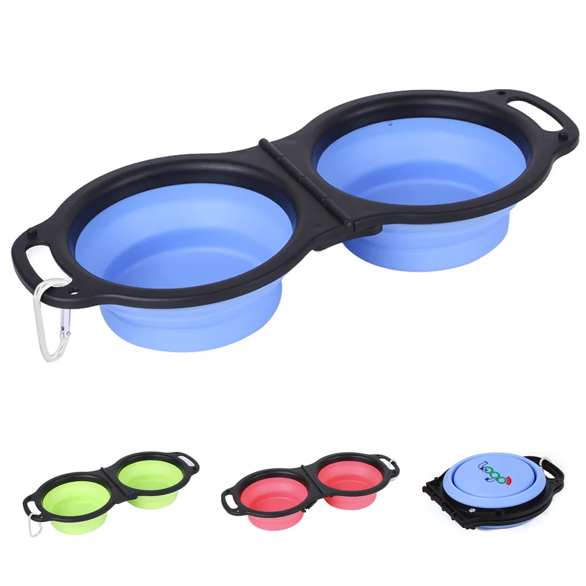 11.8oz Silicon Foldable Dual Pet Bowl with Carabiner 1
