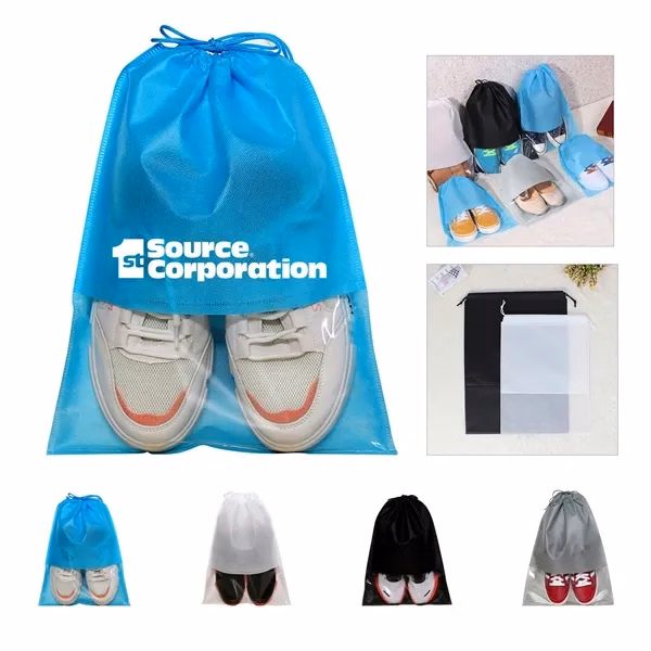Custom Non-Woven Drawstring Shoe Bag with Clear Panel — Travel & Home Organizer