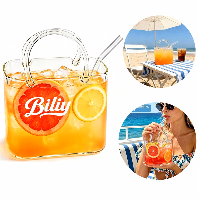 26oz Purse-Shaped Glass Cup with Straw
