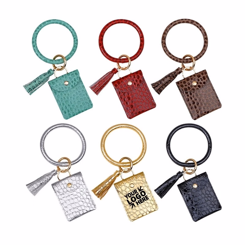 PU Leather Tassel Bracelet ID Credit Cards Holder Keychain