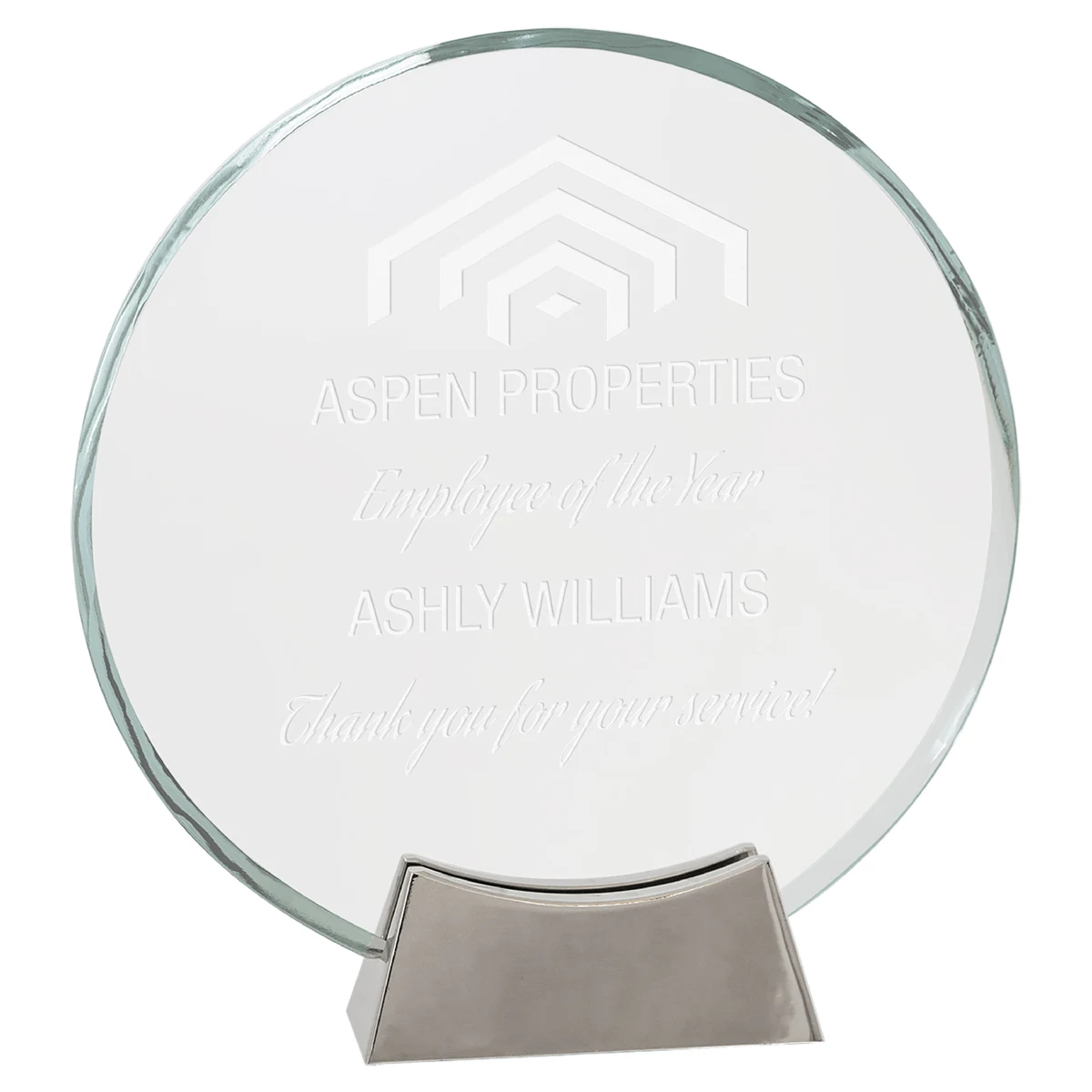 8" Clear Round Platinum Glass Award w/ Metal Base 1
