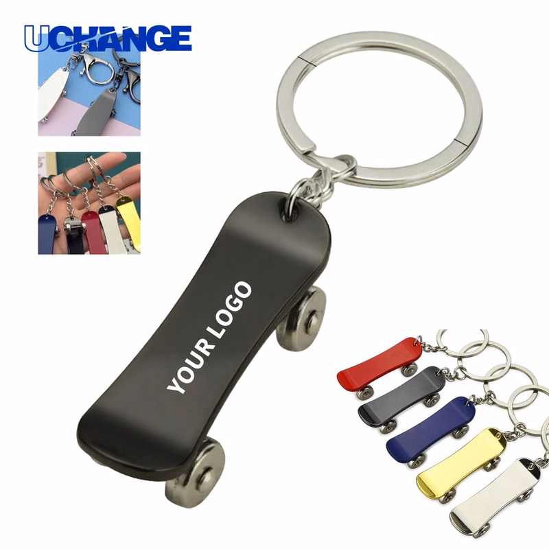 Alloy Mini Skateboard Keychain Charm with Ring