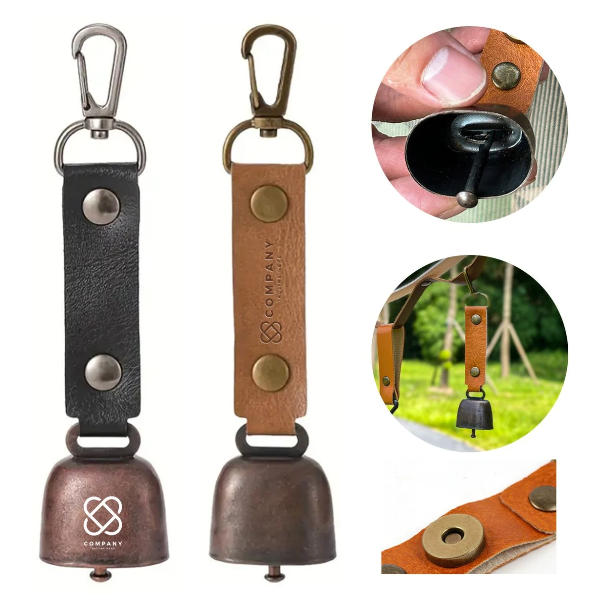 Iron & PU Leather Magnetic Bell Charm with Carabiner 1