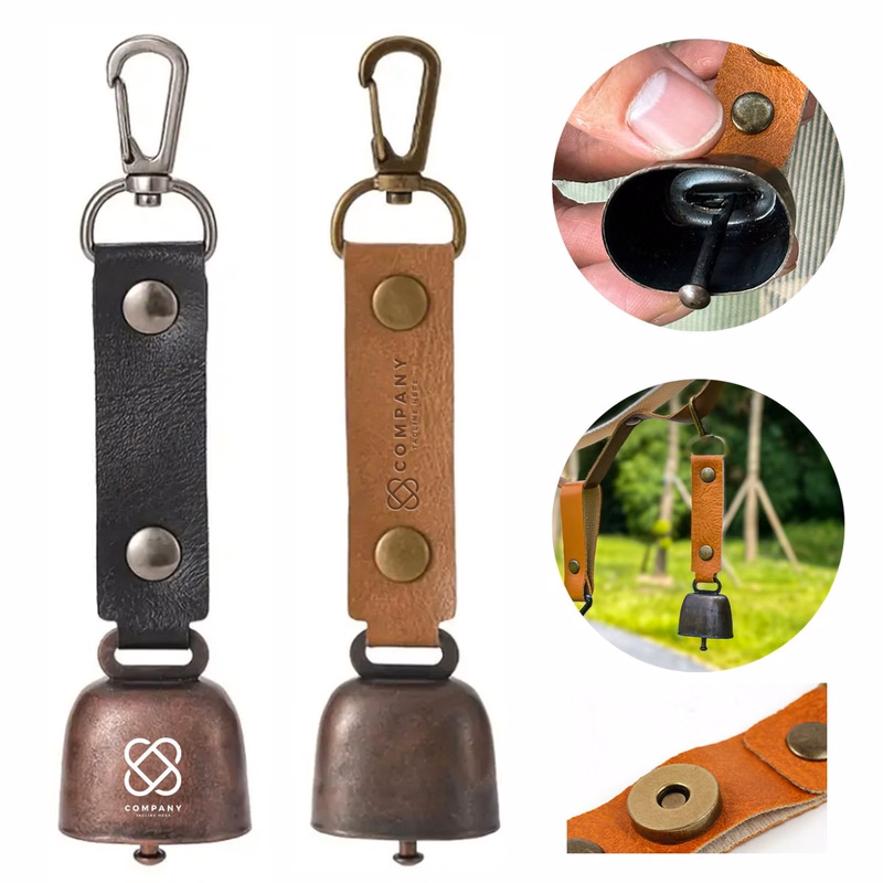 Iron & PU Leather Magnetic Bell Charm with Carabiner