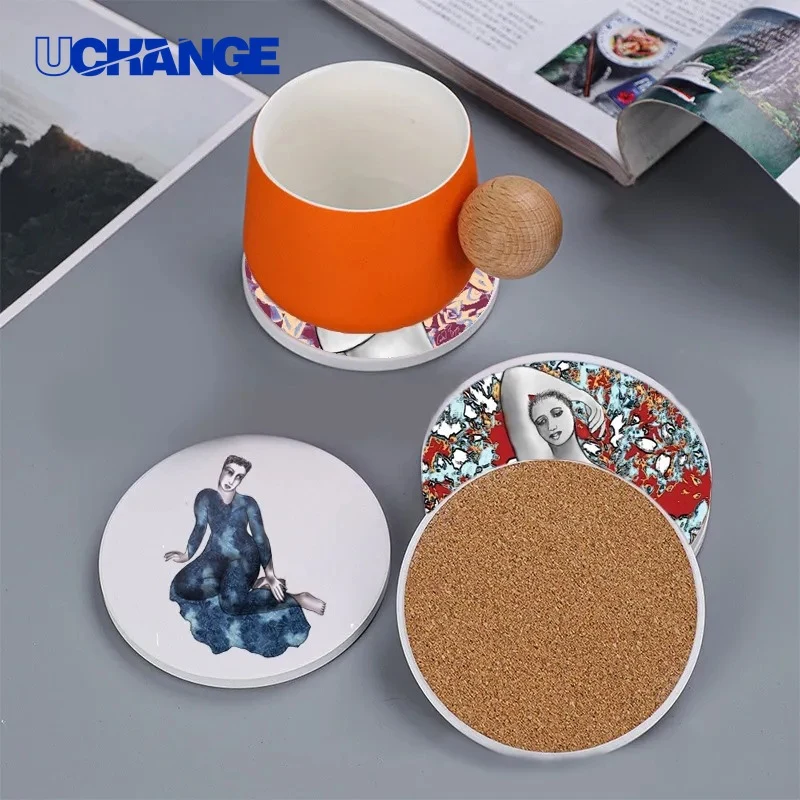 Ceramic Coaster Set with Cork Backing Pads for Home Use 1