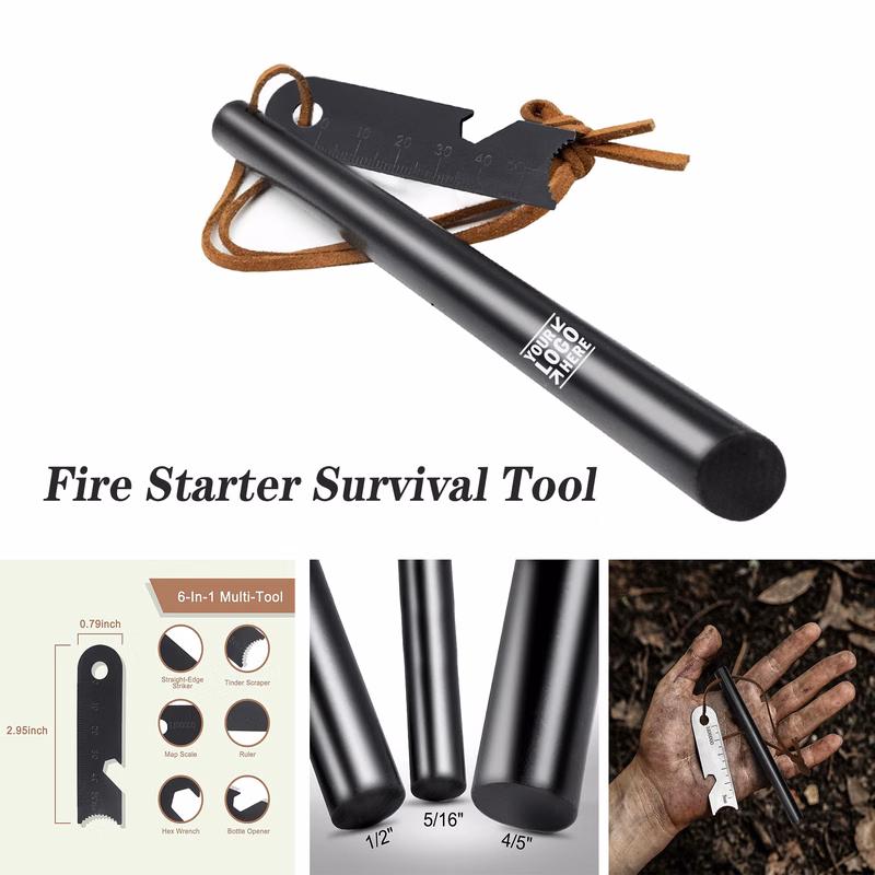 Leather Neck Lanyard Multi-Tool Striker Flint Steel Fire Starter Survival Igniter Tool