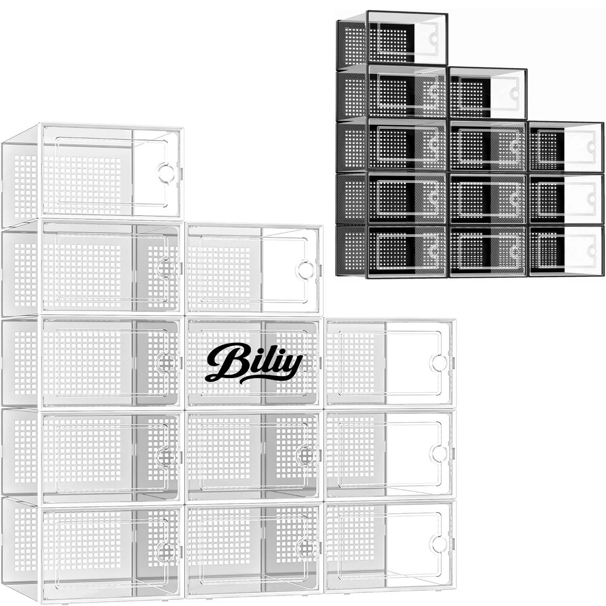 12 Pack Clear Plastic Stackable Shoe Storage Box 1