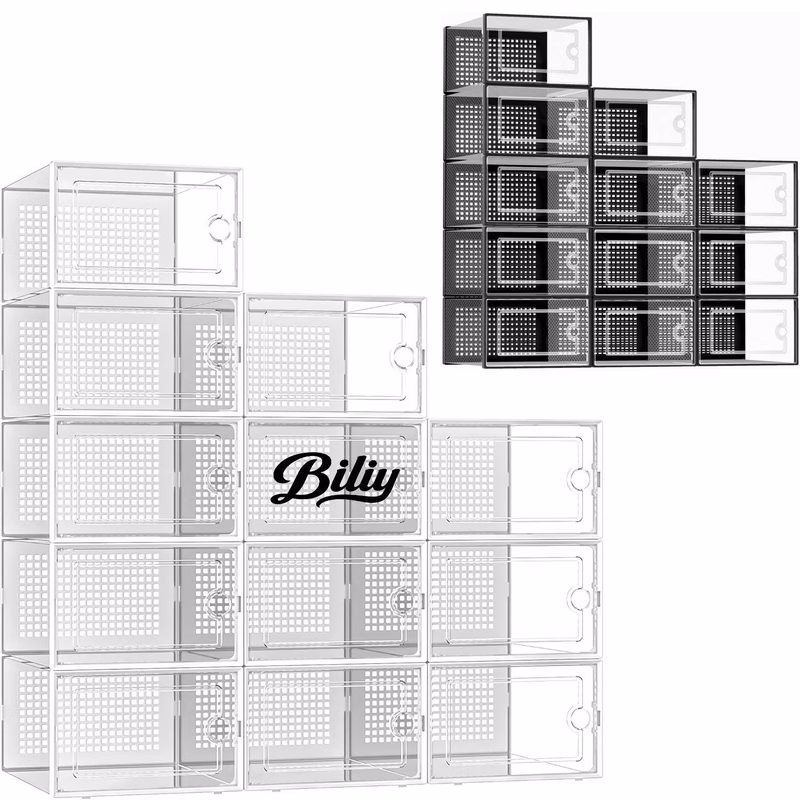 12 Pack Clear Plastic Stackable Shoe Storage Box